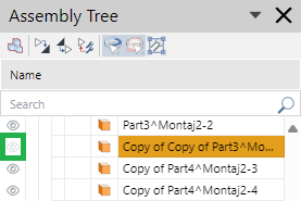 Toggle Visibility Hidden Part Button in the Assembly Tree Pane in the 3D Edit Mode