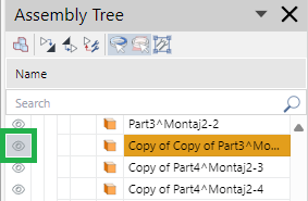 Toggle Visibility Part Button in the Assembly Tree Pane in the 3D Edit Mode