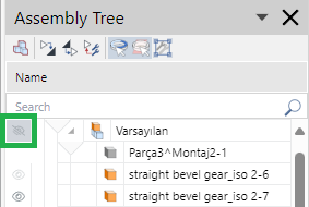 Toggle Visibility Hidden Assembly Root Button in the Assembly Tree Pane in the 3D Edit Mode