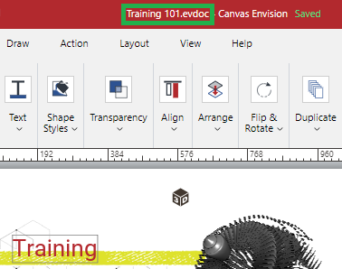 Training 101.evdoc Document Opened in the Canvas Envision Creator