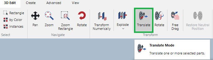 Translate button in the Transform Panel on the 3D Edit Ribbon Tab in 3D Edit Mode