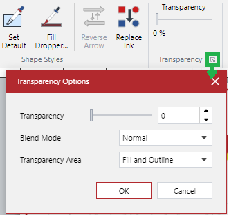 Transparency Options Pop-up Dialog