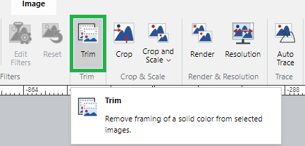 Trim Button in the Trim Panel on the Image Ribbon Tab