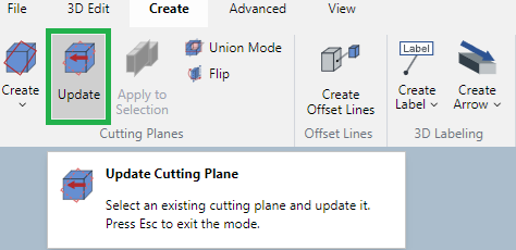 Update button in the Cutting Planes Panel on the Create Ribbon Tab in 3D Edit Mode