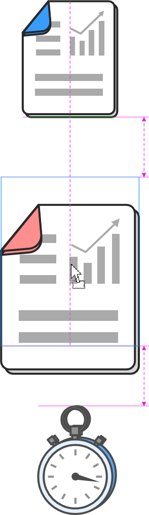 Vertical Equidistance indicators are displayed between the objects