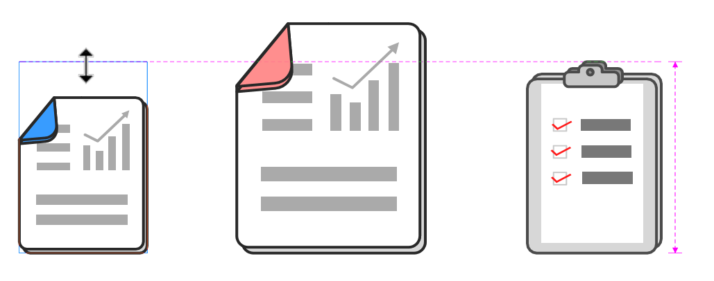 Resizing the object (most left) shows the same height indicator on the object (most right) which has the same height as the mouse pointer position at that time