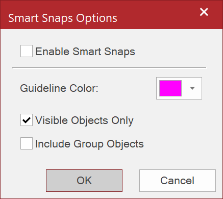Smart Snaps Options Pop-up Dialog
