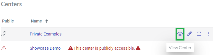 View Center Action Menu Button