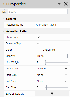 animation path attributes in the 3D Properties pane