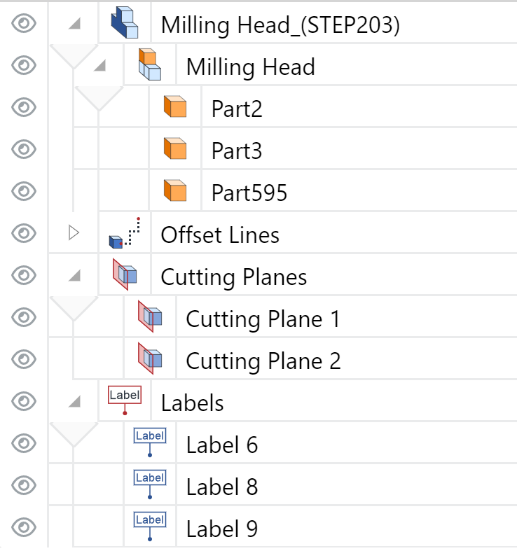 Assembly tree grid in the Assembly Tree pane of the 3D Viewer