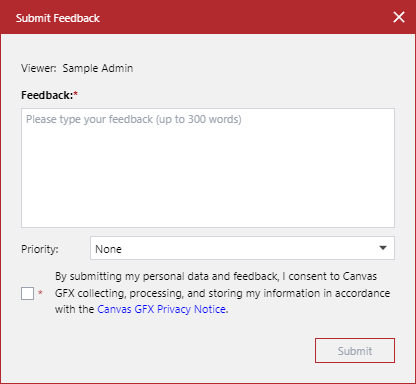 The blank Submit Feedback pop-up dialog