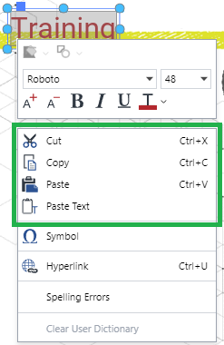 Clipboard Commands from the Text Object Context-sensitive Menu
