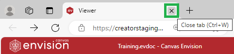 Closing a Document in the Canvas Envision Viewer