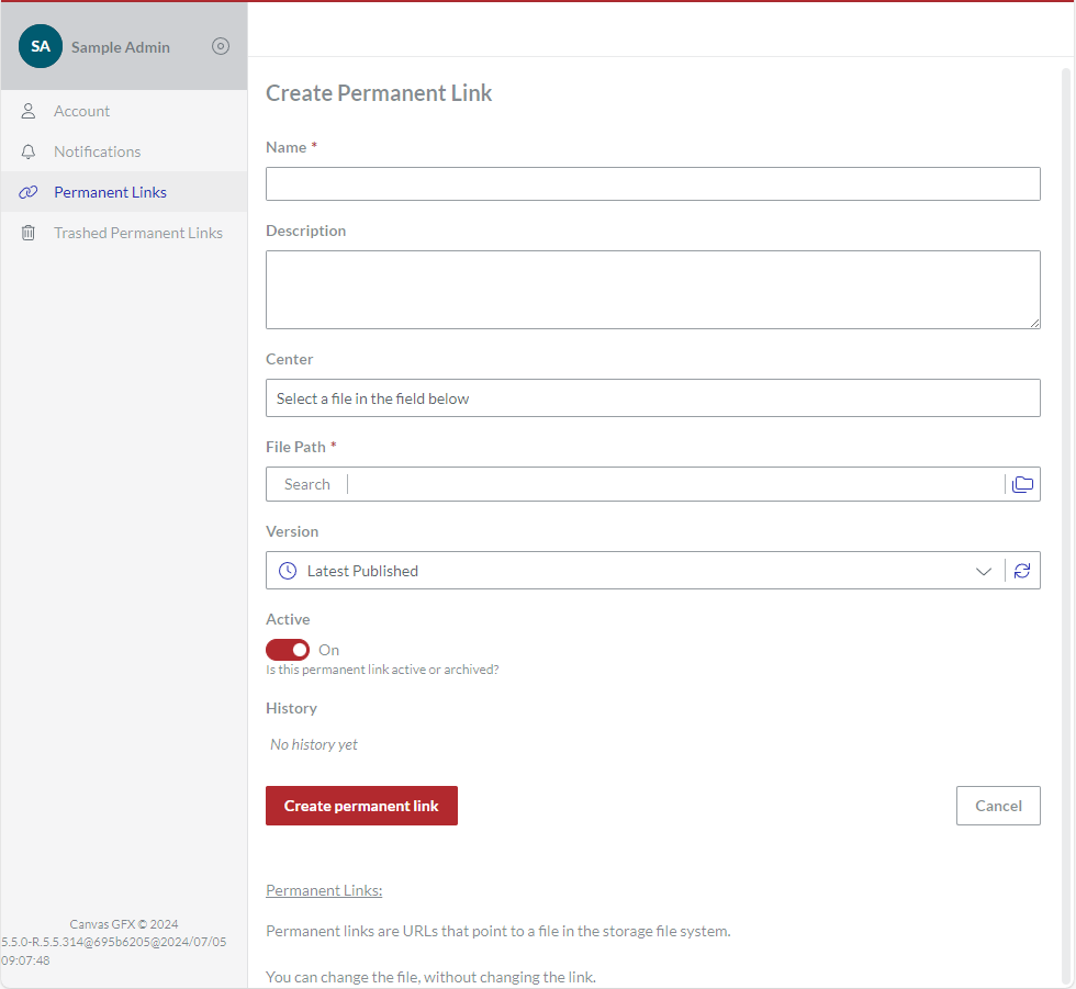 Empty Create Permanent Link Page