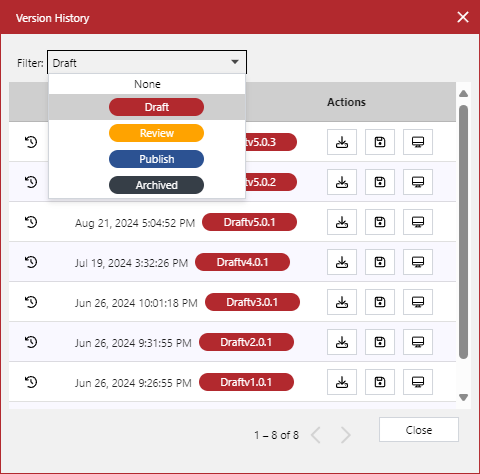 Filtering Version History Against Statuses