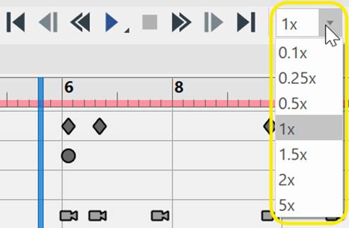 Select a play speed from the Speed drop-down list at the Toolbar in the Animation Timeline pane.