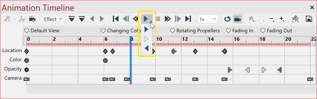 Click the Play icon. Click and hold to show the drop-down list so that you can select Play Selection or Play Reverse if necessary.