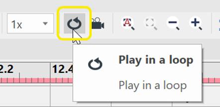 When you want to play the animation in loop, click the Play in a Loop icon at the Toolbar the Animation Timeline pane.