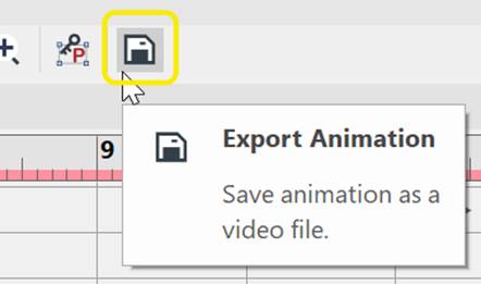 Export Animation button at the toolbar in the Animation Timeline pane.
