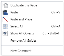 Main Working Area Menu