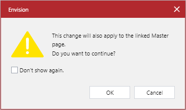 Master Page Size Warning Pop-up Dialog