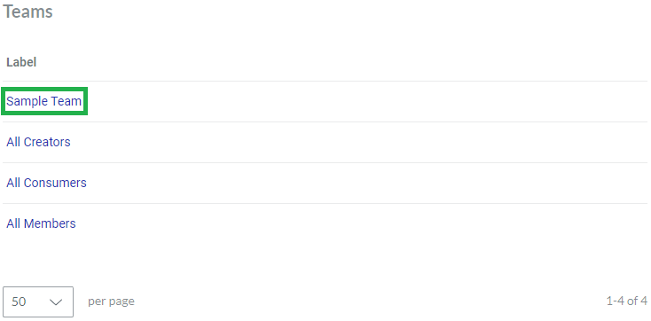 Newly Created Sample Team on the Teams Page