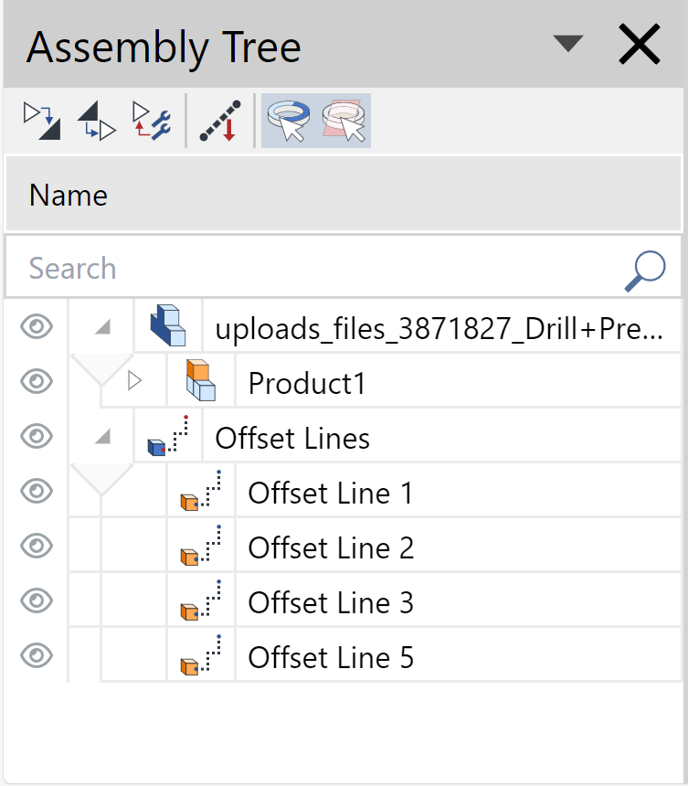Offset lines, and labels in the Assembly Tree pane of the 3D Viewer
