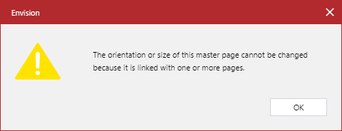 Orientation or Size of This Master Page Cannot Be Changed Pop-up Error Dialog