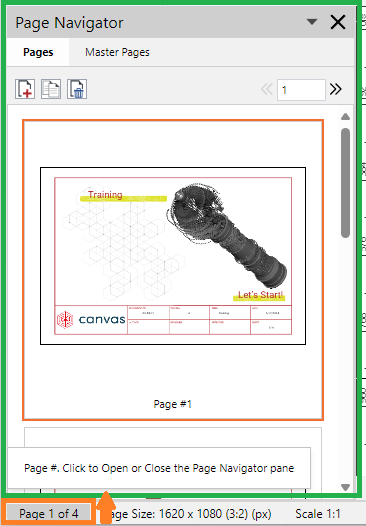 Page Indicator on the Status Bar Controls the Page Navigator Pane Visibility