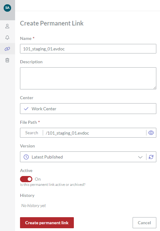 Prepopulated Create Permanent Link Page