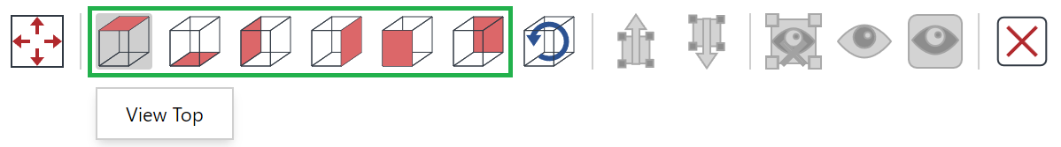 Preset view plane buttons on the toolbar of the on-page 3D viewer of the Envision Viewer
