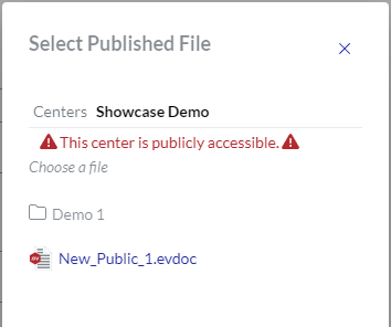 Selecting the Document from Select Published File Pop-up Dialog