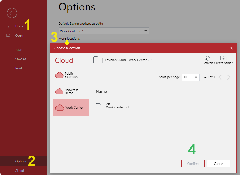 Setting the Default Save Location on the Options Screen