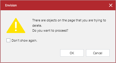 Trying to Delete a Page with Objects Warning Pop-up Dialog