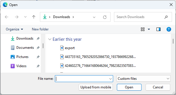 Upload Browser Dialog for Images