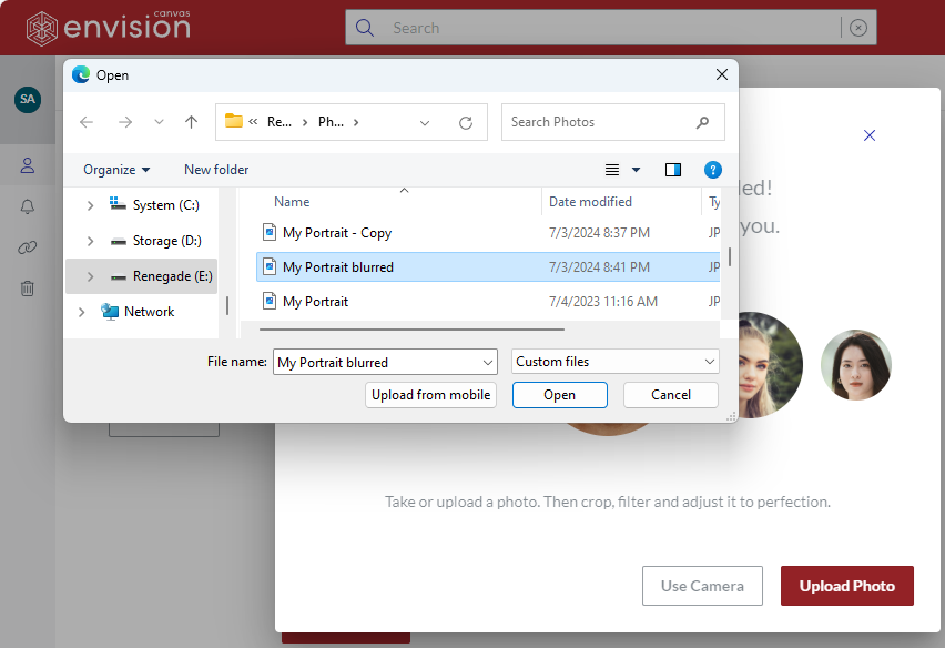 Upload Browser Dialog for Account Photo