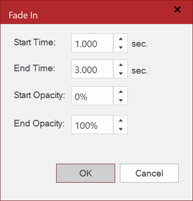Fade In dialog box