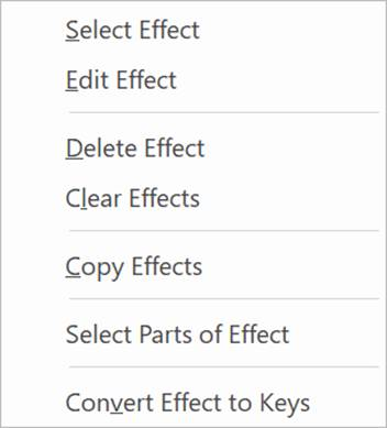 Effect Animation Timeline context menu