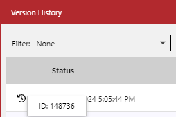 Version ID Tooltip in Version History Pop-up Dialog