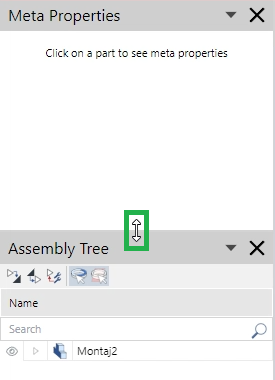 Vertical Two-head Arrow Cursor on the Assembly Tree Pane in the 3D Viewer