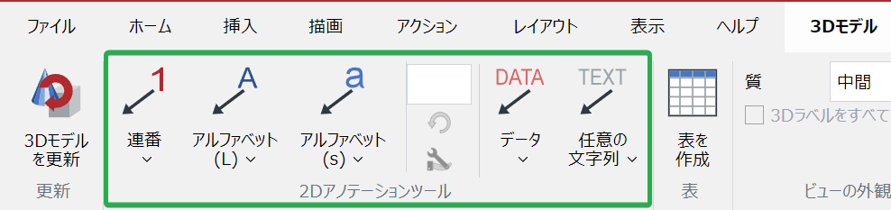 2D Annotation Tools Panel on the 3D Model Ribbon Tab