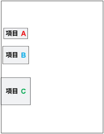 アイテムAを使用したオブジェクトの水平方向の位置合わせ