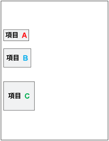 アイテムAを使用したオブジェクトの左揃え