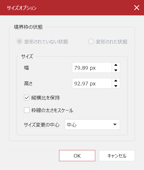 Size Options Pop-up Dialog