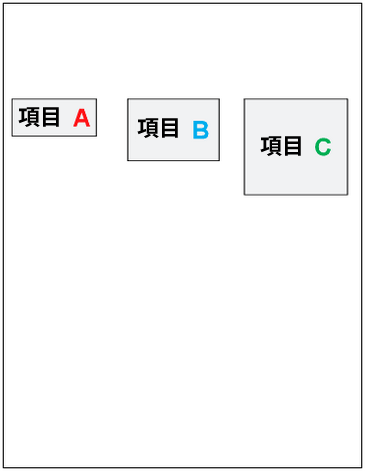 アイテムAを使用したオブジェクトの上揃え
