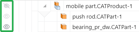 Dark Eye Icon of the Toggle Visibility Part Button in the Assembly Tree Pane in the 3D Edit Mode