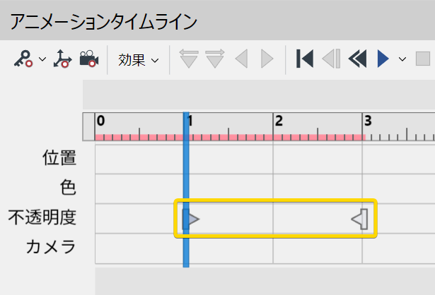「不透明度キー」行にフェードアウトキーが表示される。